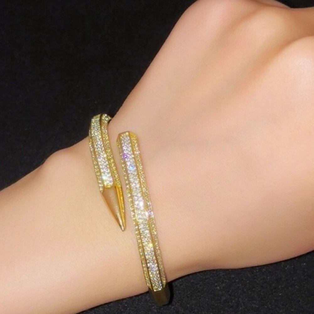 Gold Pave Nail Bangle - Picture 8 of 12